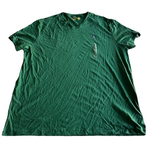 Polo Ralph Lauren V- Neck T- Shirt Men 2X Green With Purple Pony - Picture 1 of 4